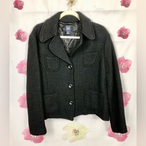 GAP - BLACK BOUCLE JACKET - XXL - Button Front - 4 Patch Pockets - Back Belt